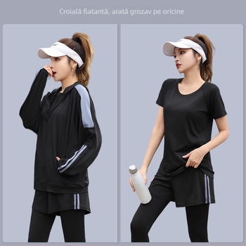 Set de yoga și fitness pentru femei, toamnă-iarnă, mărime mare, croială lejeră, cu glugă, mâneci lungi, pentru alergare și antrenament