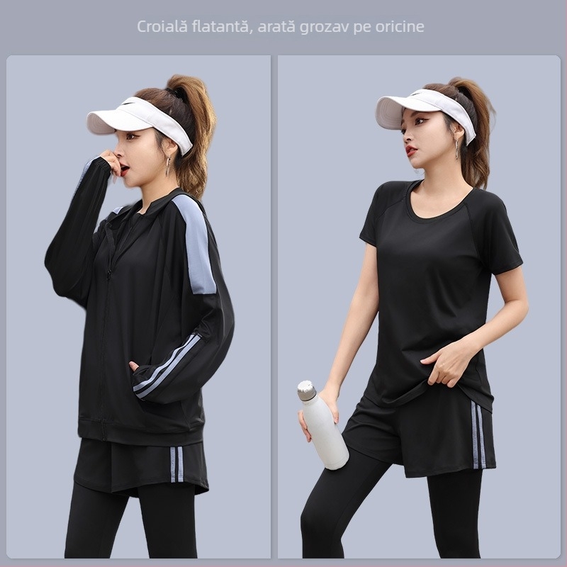 Set de yoga și fitness pentru femei, toamnă-iarnă, mărime mare, croială lejeră, cu glugă, mâneci lungi, pentru alergare și antrenament