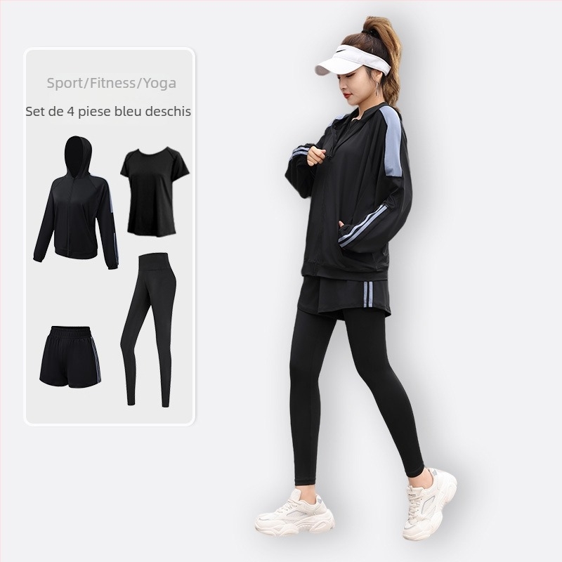 Set de yoga și fitness pentru femei, toamnă-iarnă, mărime mare, croială lejeră, cu glugă, mâneci lungi, pentru alergare și antrenament