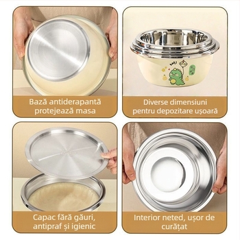 Vas din oțel inoxidabil pentru untură, cu capac, pentru bucătărie, calitate alimentară, potrivit pentru frigider