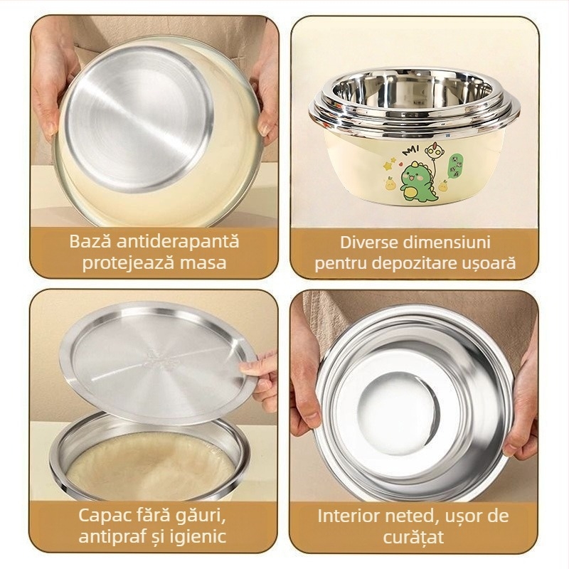 Vas din oțel inoxidabil pentru untură, cu capac, pentru bucătărie, calitate alimentară, potrivit pentru frigider