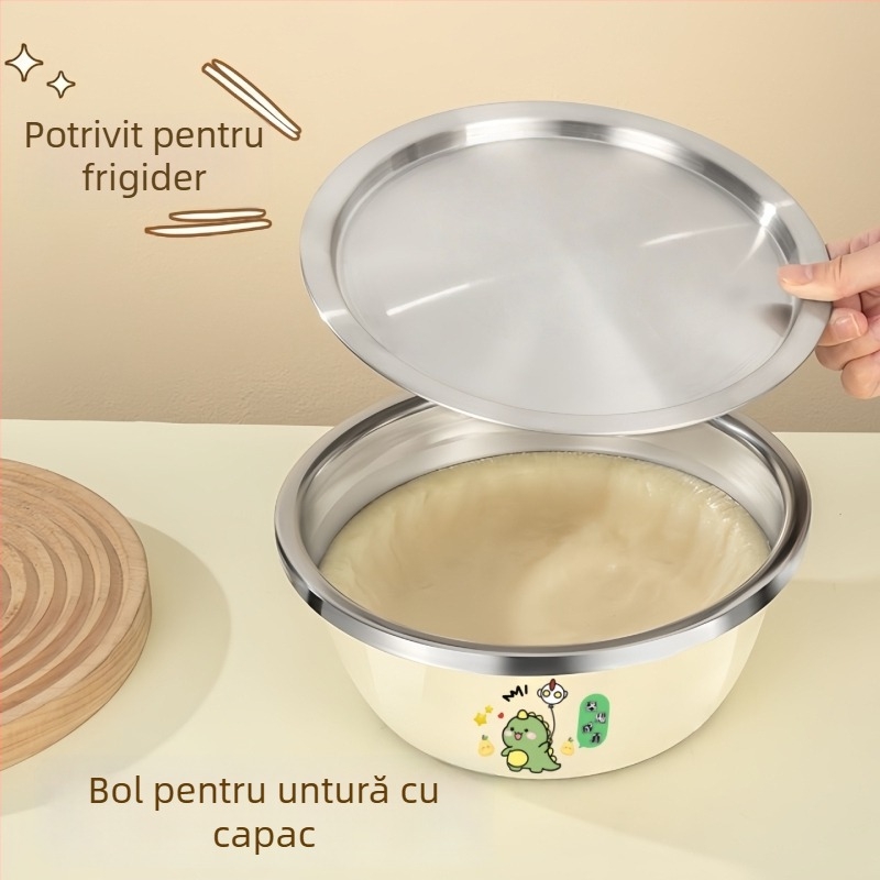Vas din oțel inoxidabil pentru untură, cu capac, pentru bucătărie, calitate alimentară, potrivit pentru frigider