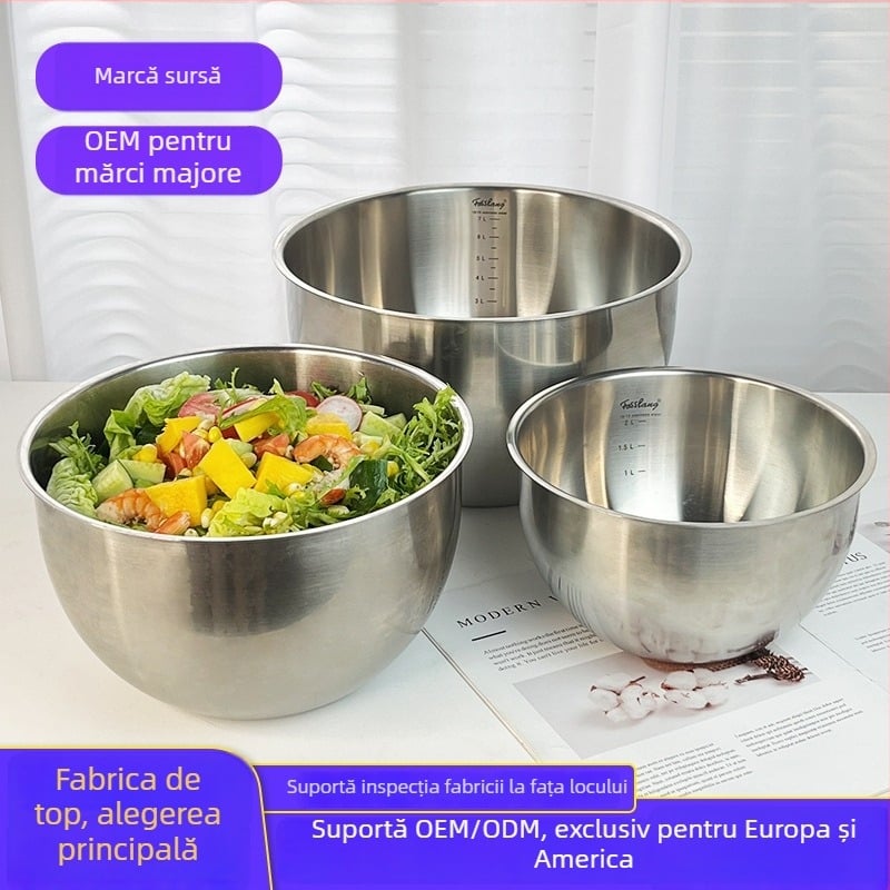 Bol de amestec din oțel inoxidabil 304, cu marcaje de măsurare, vas mai gros pentru frământat aluat și mixat ouă, pentru uz casnic