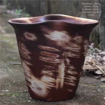 Ghiveci de flori handmade, cu formă creativă, gură largă, din ceramică rustică, pentru birou sau balcon
