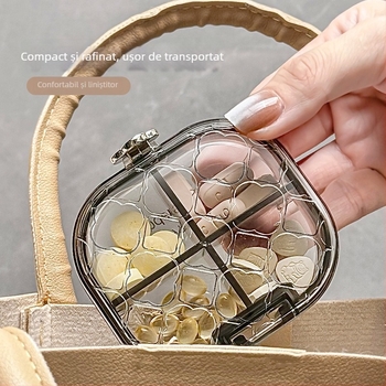 Cutie portabilă de depozitare pentru bijuterii și medicamente, cu 6 compartimente, din plastic transparent
