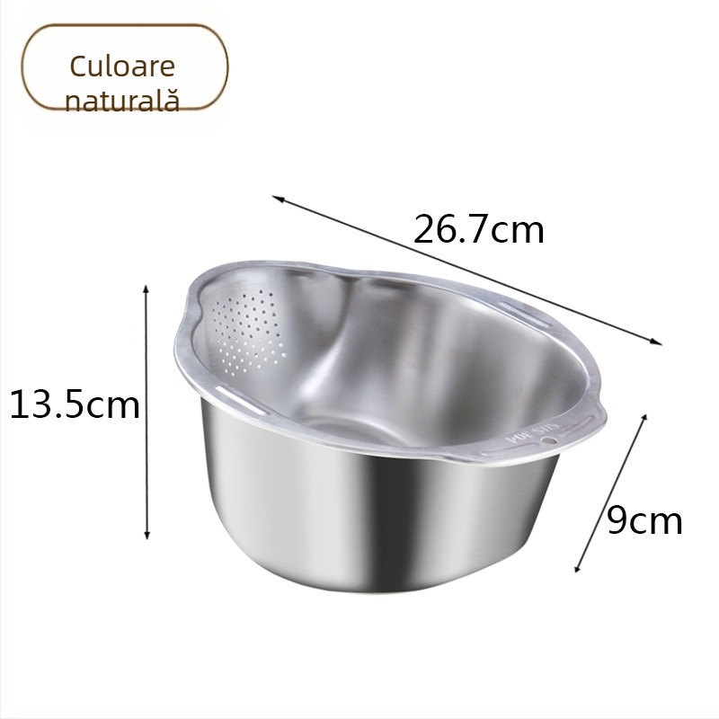 Vas de bucătărie multifuncțional pentru spălat legume și orez, coș de clătire și scurgere pentru fructe și legume, capacitate mare, poate fi scurs și depozitat