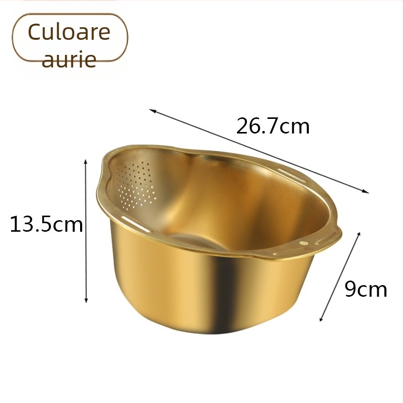 Vas de bucătărie multifuncțional pentru spălat legume și orez, coș de clătire și scurgere pentru fructe și legume, capacitate mare, poate fi scurs și depozitat
