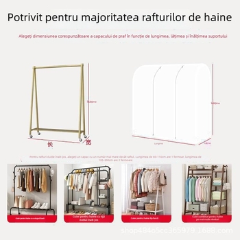 Husă de protecție pentru umeraș de podea, cu două bare, transparentă