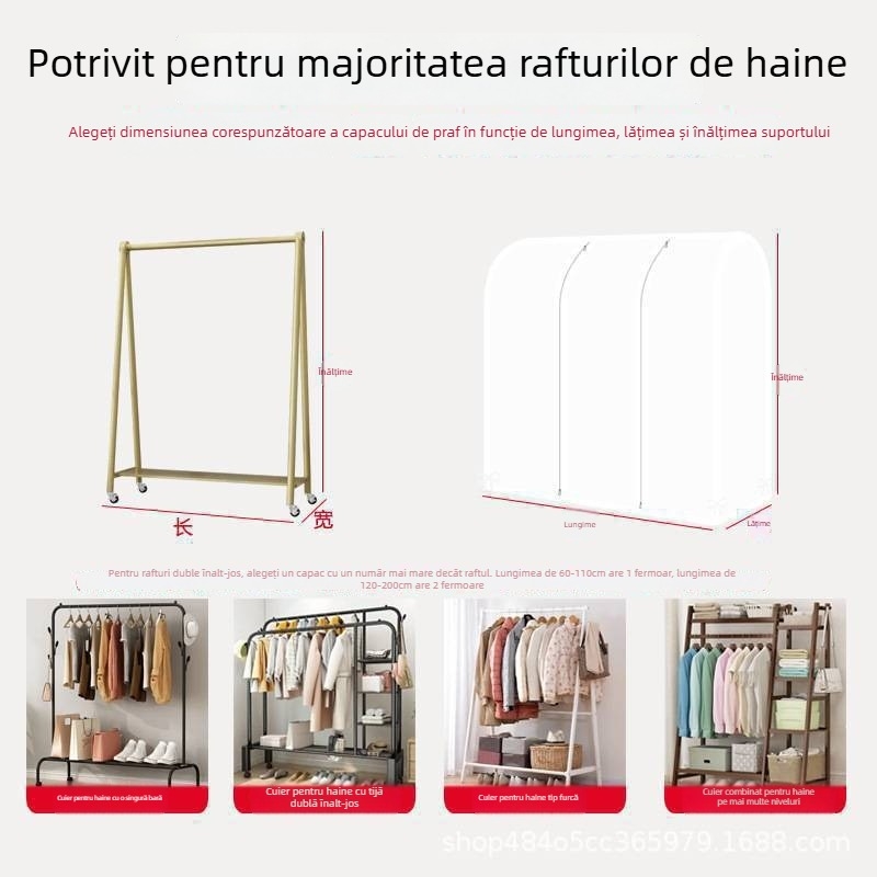 Husă de protecție pentru umeraș de podea, cu două bare, transparentă