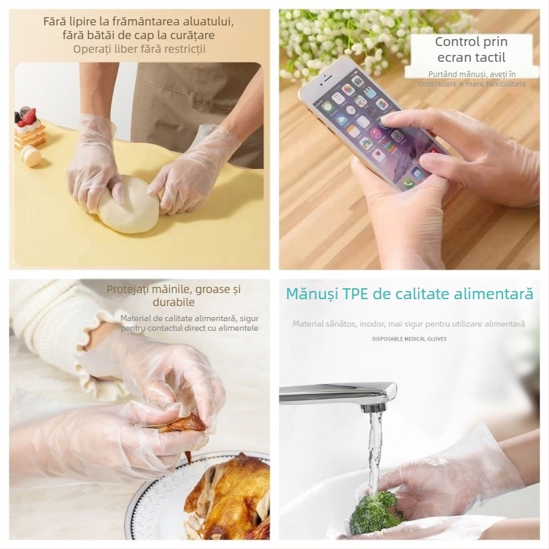 Mănuși TPE de unică folosință, groase și dure, pentru uz comercial – bucătărie, catering, grătar, curățare racilor și treburi casnice
