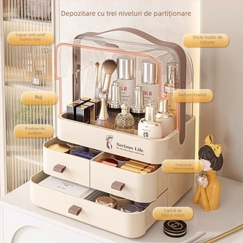 Cutie de depozitare pentru cosmetică, birou, protecție împotriva prafului, capacitate mare, aspect premium, organizator pentru îngrijire a pielii și rujuri