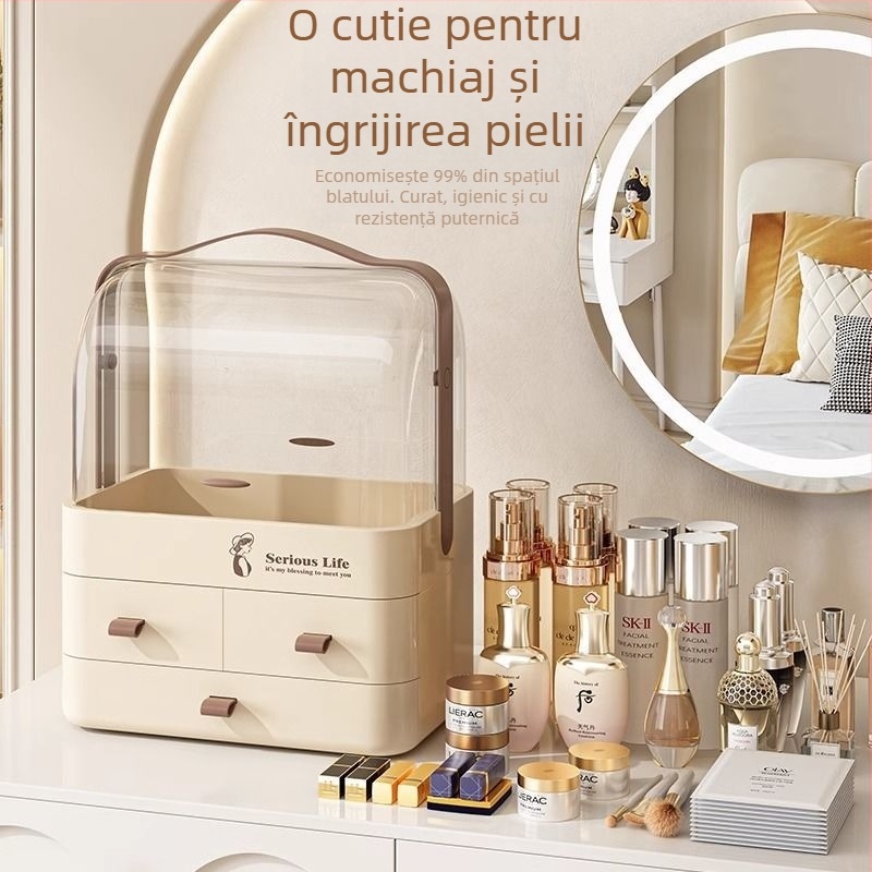 Cutie de depozitare pentru cosmetică, birou, protecție împotriva prafului, capacitate mare, aspect premium, organizator pentru îngrijire a pielii și rujuri