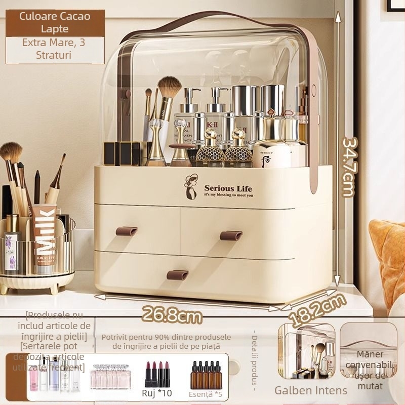 Cutie de depozitare pentru cosmetică, birou, protecție împotriva prafului, capacitate mare, aspect premium, organizator pentru îngrijire a pielii și rujuri
