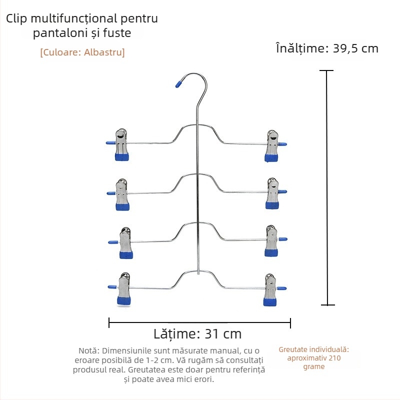 Suport multi-etajat pentru fuste și pantaloni, cu cleme pentru economisire de spațiu