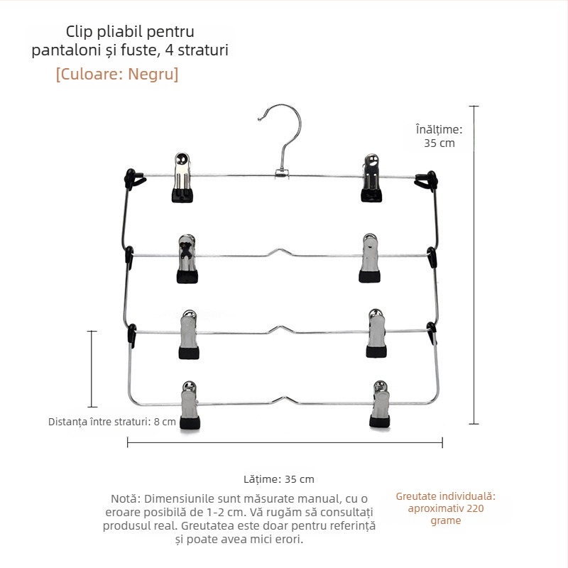 Suport multi-etajat pentru fuste și pantaloni, cu cleme pentru economisire de spațiu