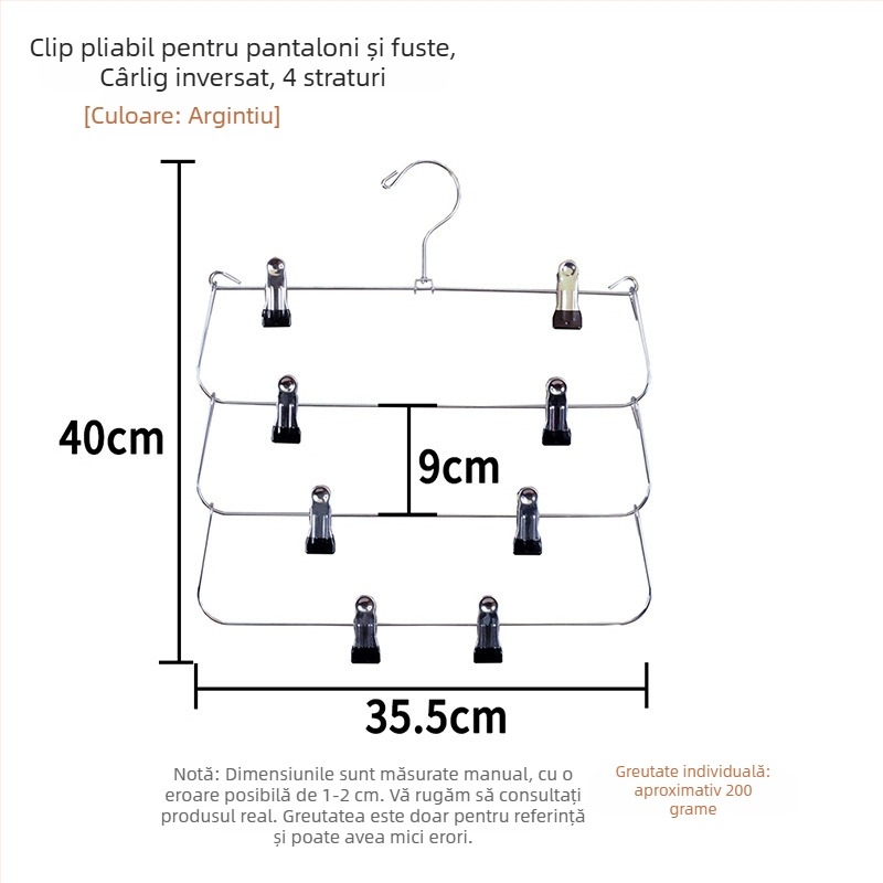 Suport multi-etajat pentru fuste și pantaloni, cu cleme pentru economisire de spațiu