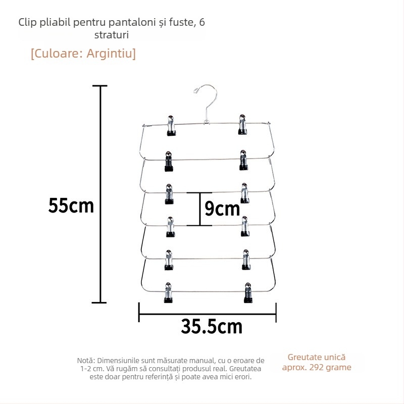 Suport multi-etajat pentru fuste și pantaloni, cu cleme pentru economisire de spațiu