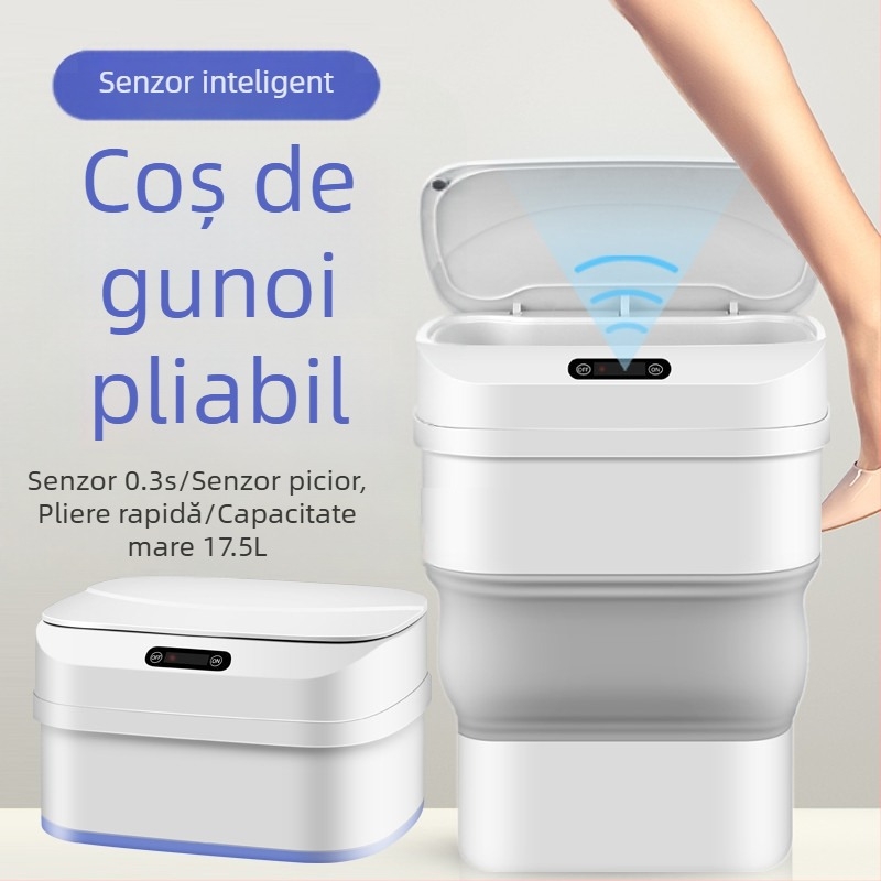 Coș inteligent pliabil cu senzor, deschidere inductivă, 13–17 L, pentru sufragerie, dormitor și bucătărie