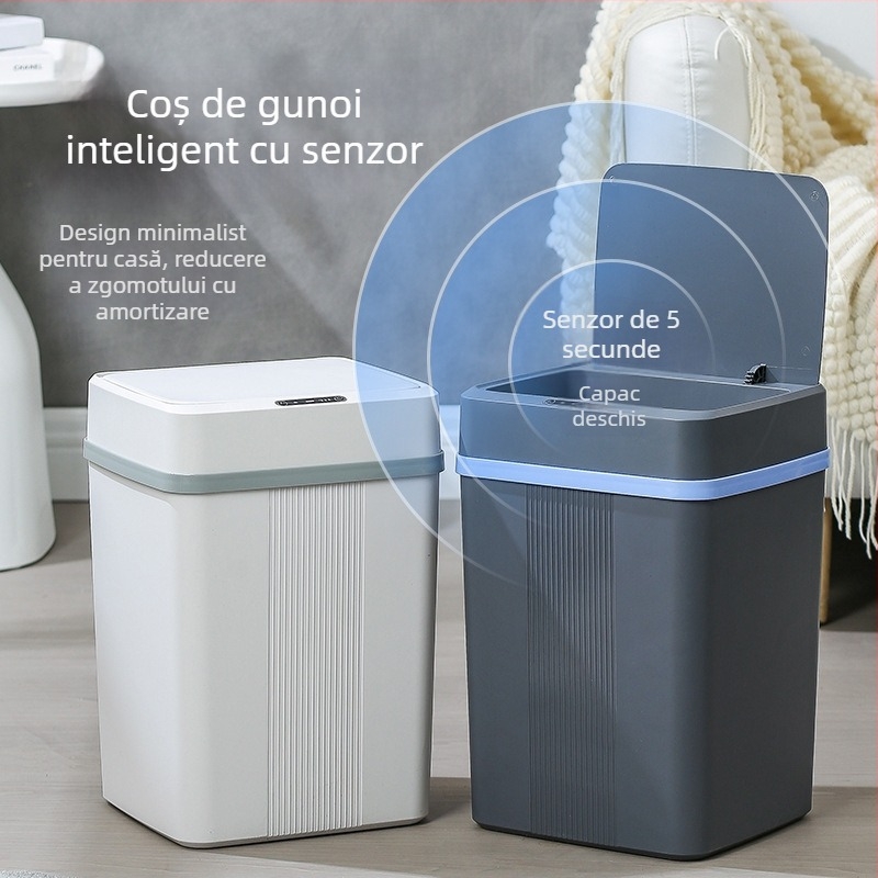 Coș de gunoi inteligent cu capac cu senzor automat, reîncărcabil, pentru casă, dormitor, sufragerie și baie (18-25 L)