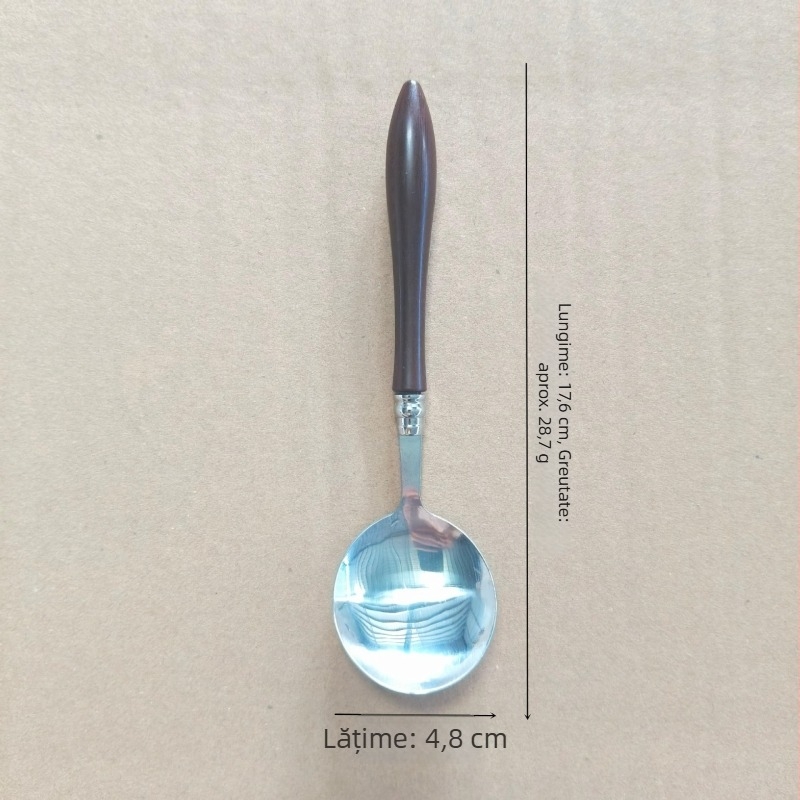 Lingură de supă din oțel inoxidabil, cu mâner din lemn în formă de aripă de pui – design luxos pentru uz casnic, lingură rotundă pentru felul principal