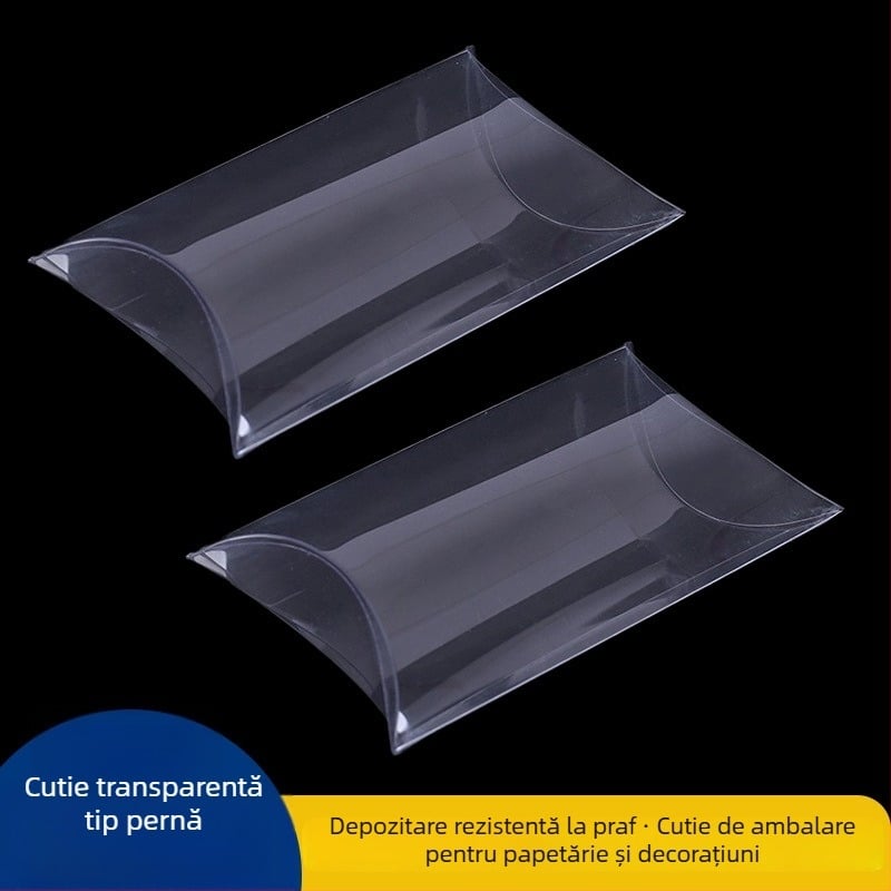 Cutie din PVC transparent în formă de pernă, cutie plastică de ambalare, protecție împotriva pra fumului pentru bijuterii și obiecte mici, pliabilă.