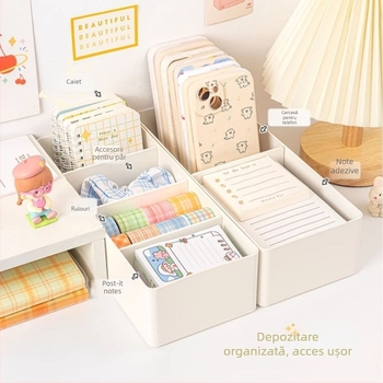 Organizator dreptunghiular din plastic pentru sertar, cu divizor încorporat, compartimente multiple