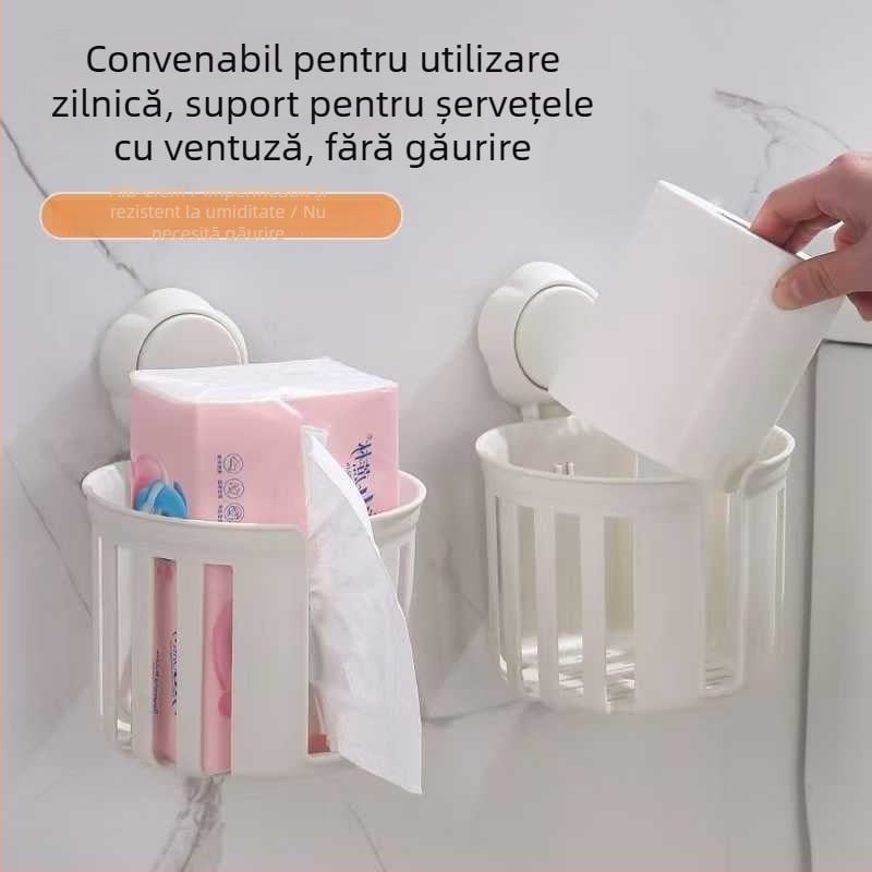 Suport de hârtie igienică cu ventuză, montaj pe perete fără găuri, dispenser de hârtie pentru baie