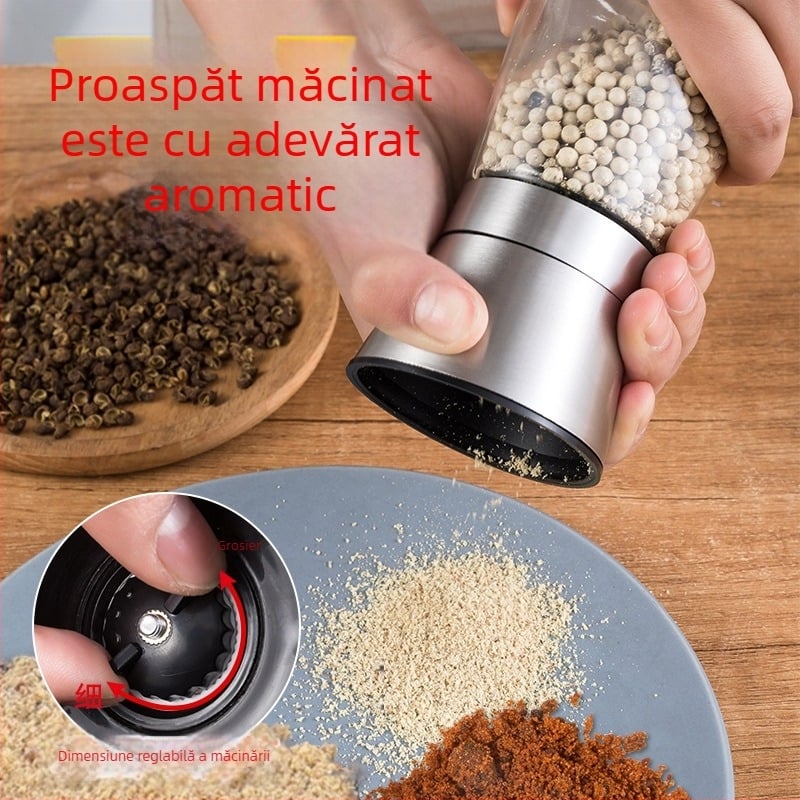 Măcinător de piper manual pentru piper negru și alb – recipient compact pentru condimente