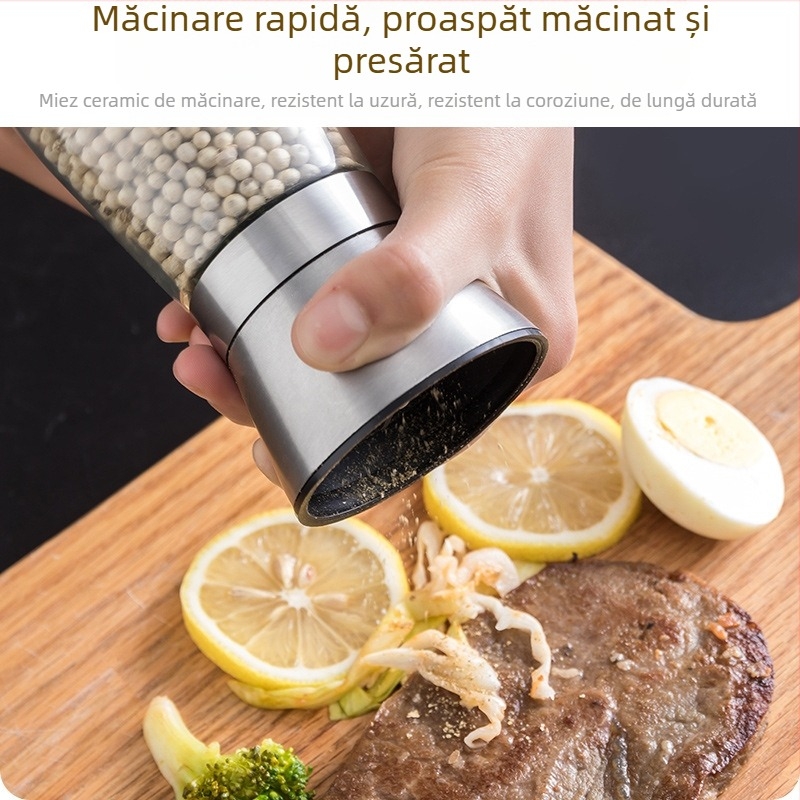 Măcinător de piper manual pentru piper negru și alb – recipient compact pentru condimente