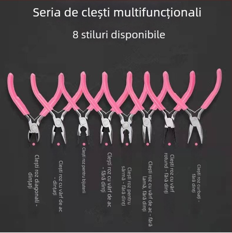 Set de 8 clește pentru bijuterii pentru DIY — clește cu vârf ascuțit, clește cu vârf rotund și clește cu vârf diagonal