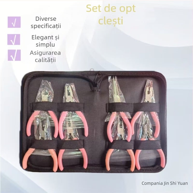 Set de 8 clește pentru bijuterii pentru DIY — clește cu vârf ascuțit, clește cu vârf rotund și clește cu vârf diagonal