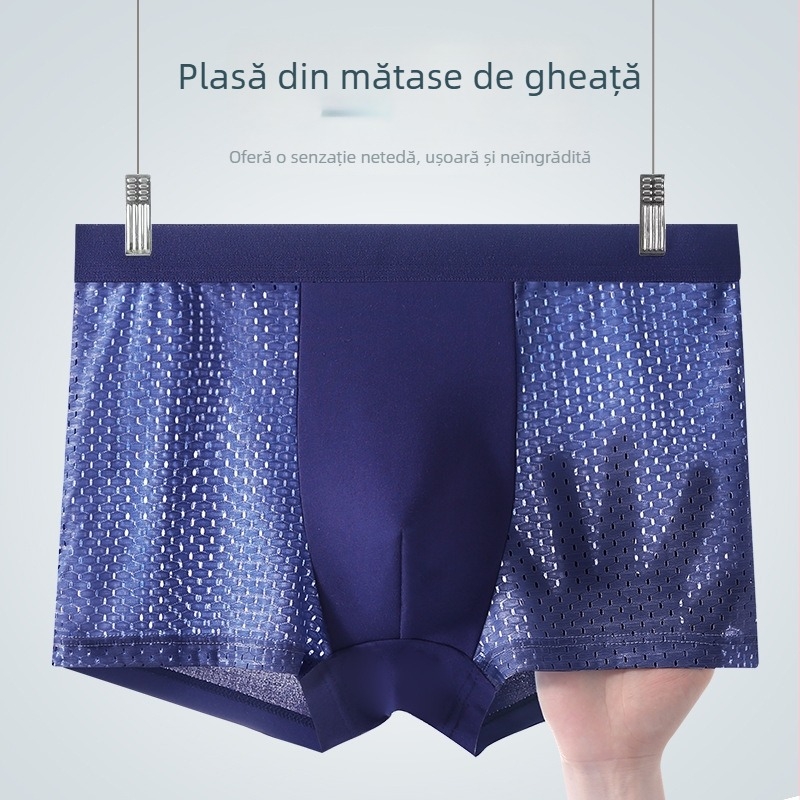 Boxeri pentru bărbați din ice silk, respirabili cu plasă, croială lejeră, subțiri, mărime mare