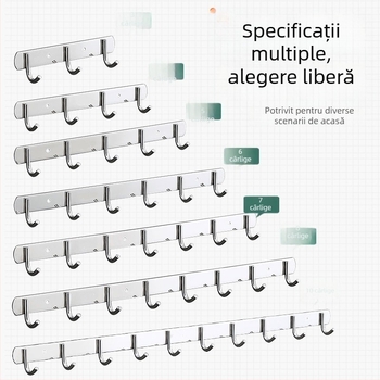 Șină de cârlige din oțel inoxidabil, fără găuri, cu adeziv, pentru ușile bucătăriei, băii și toaletei — pentru haine și pălării