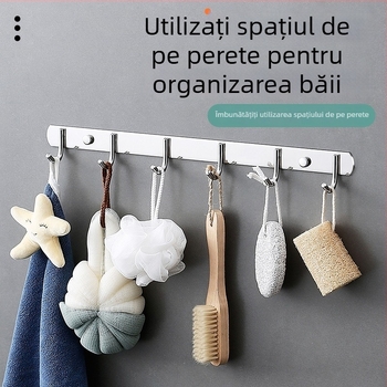 Șină de cârlige din oțel inoxidabil, fără găuri, cu adeziv, pentru ușile bucătăriei, băii și toaletei — pentru haine și pălării