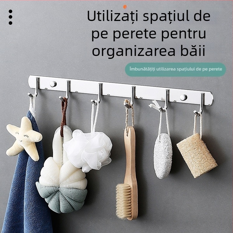 Șină de cârlige din oțel inoxidabil, fără găuri, cu adeziv, pentru ușile bucătăriei, băii și toaletei — pentru haine și pălării