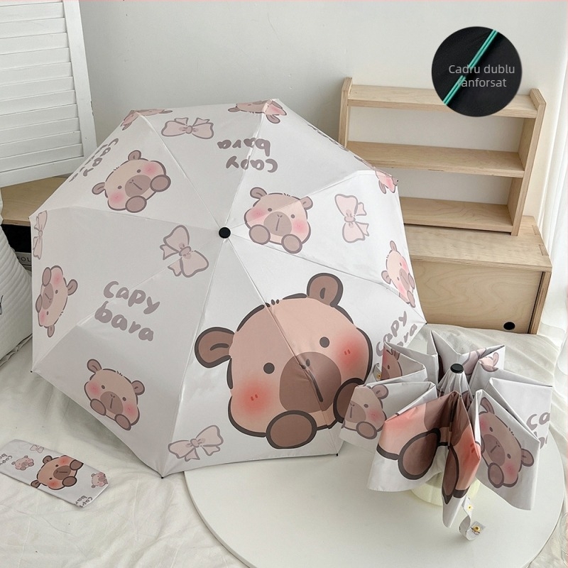 Capybara desene animate umbrelă complet automată pentru ploaie și soare, umbrelă studențească cu protecție UV