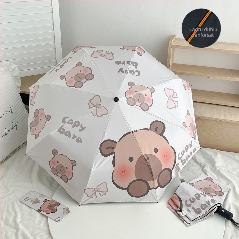 Capybara desene animate umbrelă complet automată pentru ploaie și soare, umbrelă studențească cu protecție UV
