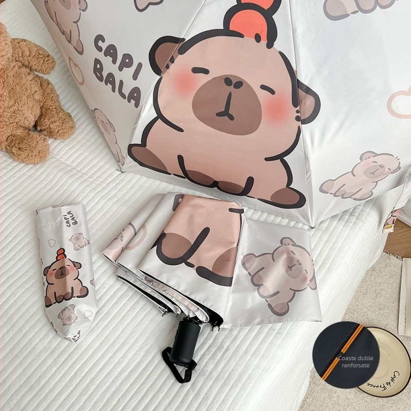 Capybara desene animate umbrelă complet automată pentru ploaie și soare, umbrelă studențească cu protecție UV