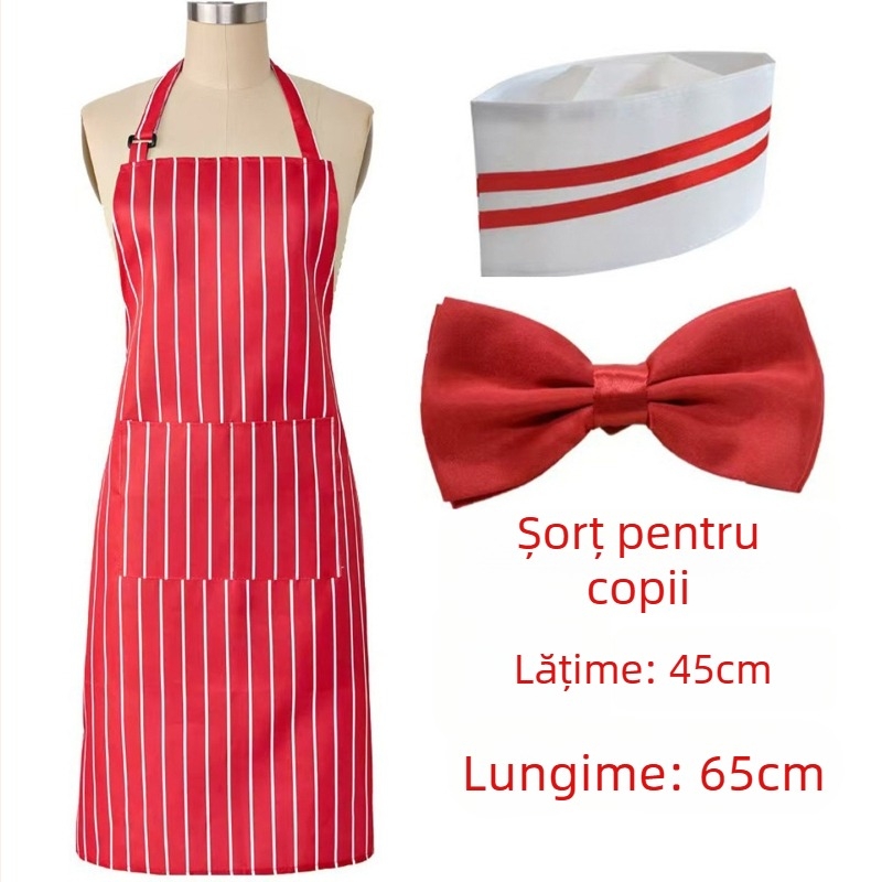 Șorț de bucătărie pentru hotel, pentru bucătari și ospătari, alb-negru, în dungi alb-negru, șorț jumătate, personalizabil