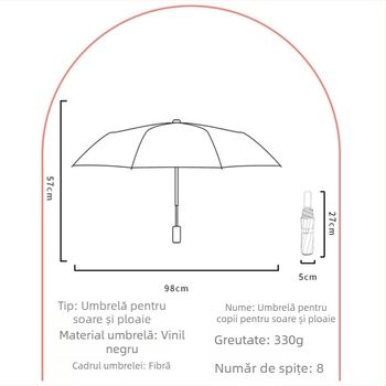 Umbrelă pentru copii, în stil desen animat, pliabilă și ușor de purtat, protecție UV, pentru băieți și fete elevi din învățământ primar