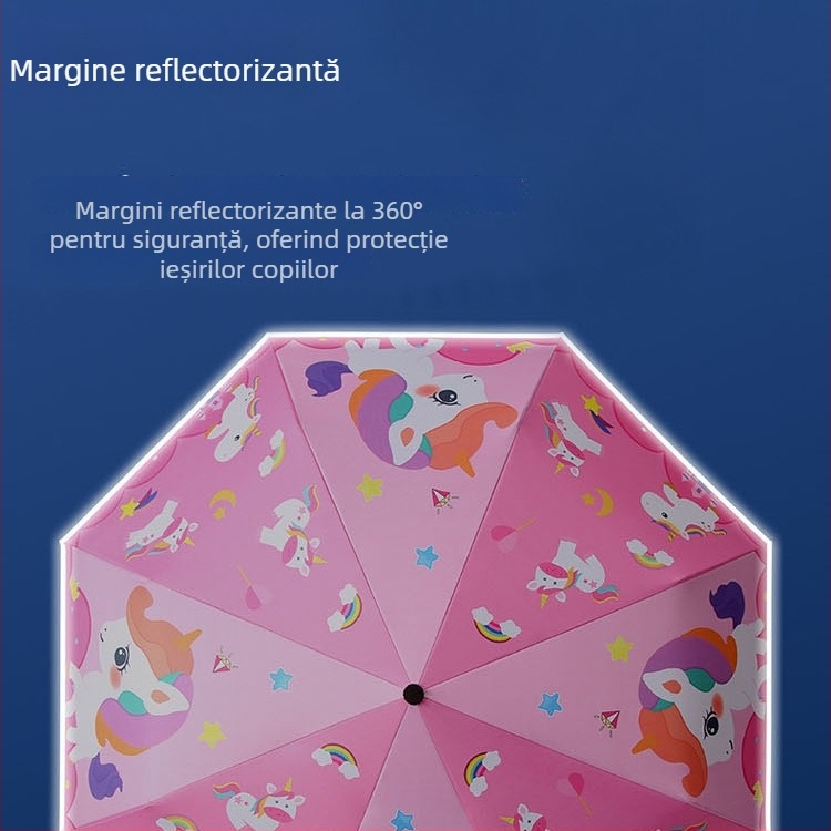 Umbrelă pentru copii, în stil desen animat, pliabilă și ușor de purtat, protecție UV, pentru băieți și fete elevi din învățământ primar