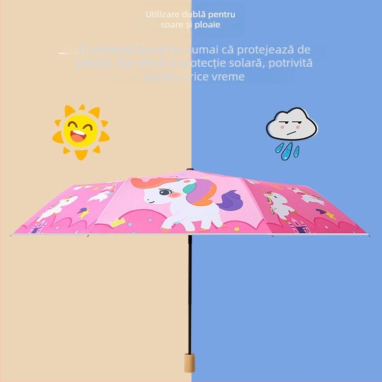 Umbrelă pentru copii, în stil desen animat, pliabilă și ușor de purtat, protecție UV, pentru băieți și fete elevi din învățământ primar