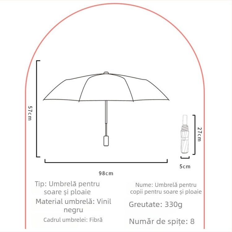 Umbrelă pentru copii, în stil desen animat, pliabilă și ușor de purtat, protecție UV, pentru băieți și fete elevi din învățământ primar
