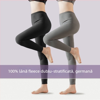 Pantaloni de damă calzi, căptușiți cu fleece, talie înaltă, material De Velvet 280g