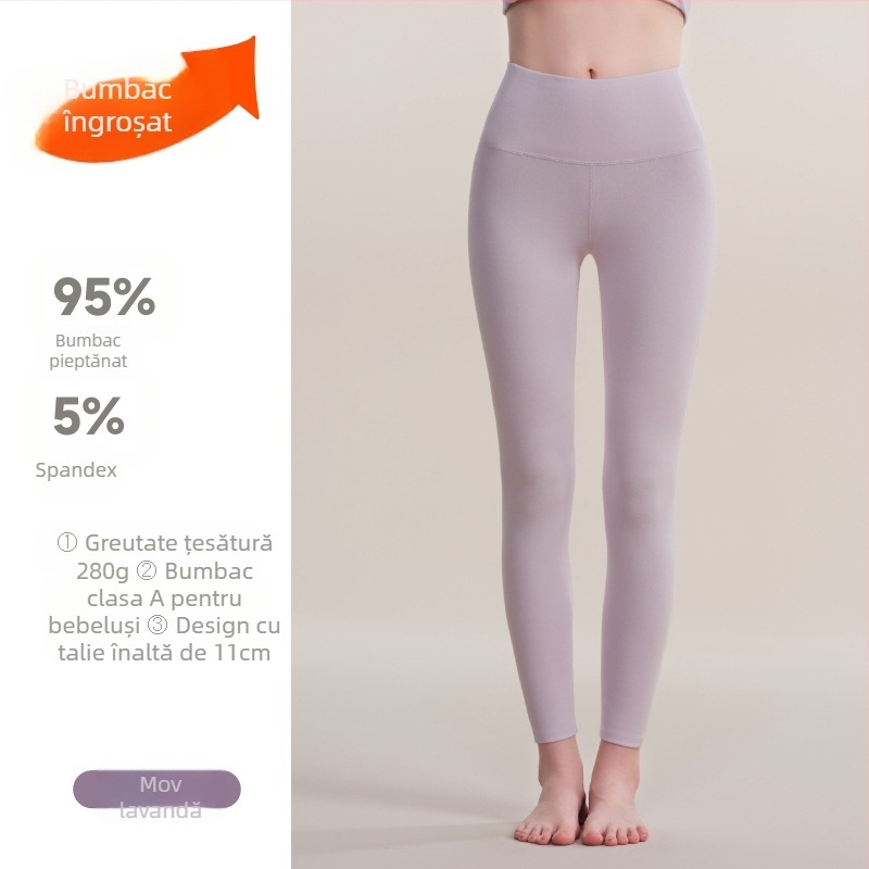 Pantaloni termici din bumbac pentru femei, 280 g, căptuțiți cu catifea, groși, talie înaltă, strâmți, pentru iarnă