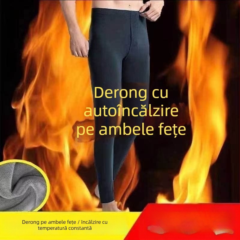 Colanți termici pentru bărbați, talie medie, căptușeală dublă din catifea, croială Slim, strat termic de bază