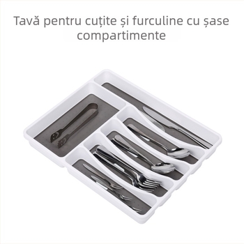Organizator pentru tacâmuri în sertar, cu compartimente pentru cuțite, furci, linguri și bețișoare, tavă de depozitare din plastic, 40×32×4.5 cm