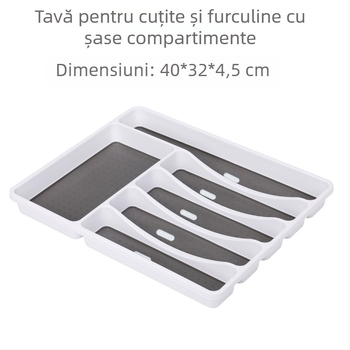 Organizator pentru tacâmuri în sertar, cu compartimente pentru cuțite, furci, linguri și bețișoare, tavă de depozitare din plastic, 40×32×4.5 cm