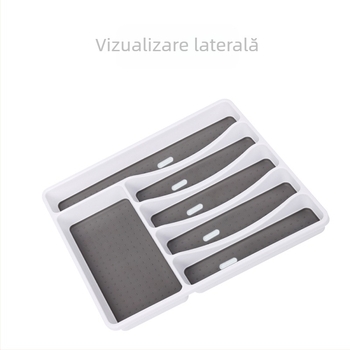 Organizator pentru tacâmuri în sertar, cu compartimente pentru cuțite, furci, linguri și bețișoare, tavă de depozitare din plastic, 40×32×4.5 cm