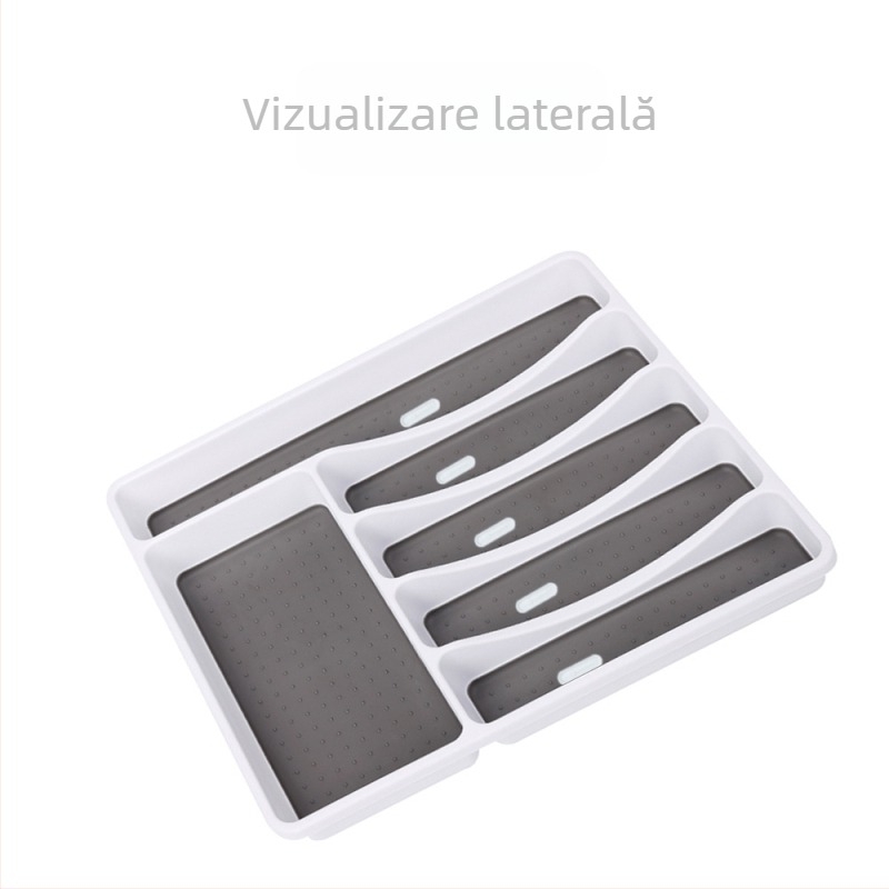 Organizator pentru tacâmuri în sertar, cu compartimente pentru cuțite, furci, linguri și bețișoare, tavă de depozitare din plastic, 40×32×4.5 cm